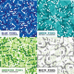 trendy background of 4 Seamless pixel art with green, greenish or light green, blue, white colors. can be used for textile, advertising, ads, promotion, marketing, merchandise, website and digital
