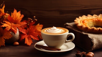 Obraz na płótnie Canvas Cozy Autumn Scene with Coffee and Pie