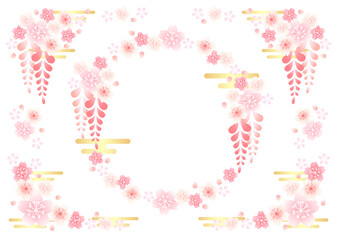 桜、藤、フレーム、セット、春、花、和風、イラスト