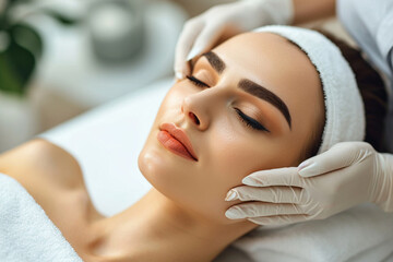 plastic surgery, beauty, Surgeon or beautician touching woman face, surgical procedure 