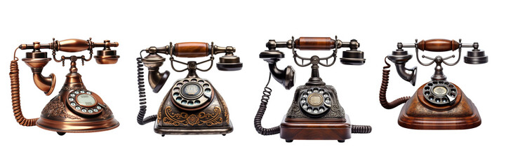 Set of old-fashioned telephone with realistic details on a transparent background - obrazy, fototapety, plakaty