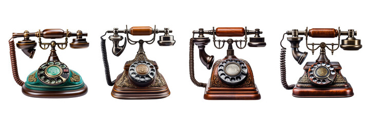 Set of old-fashioned telephone with realistic details on a transparent background