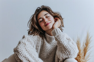 Young woman posing in front of clean background.Copyspace for text.