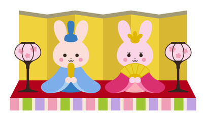 かわいいひな祭りのうさぎのベクターイラスト © chie