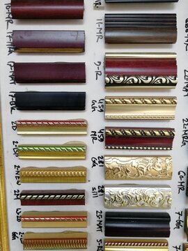 Wooden frame moldings design for interior decoration, frame border, furniture corner finishing. Collection of antique mouldings inspired by vintage and retro concept for home decor, wall covering etc