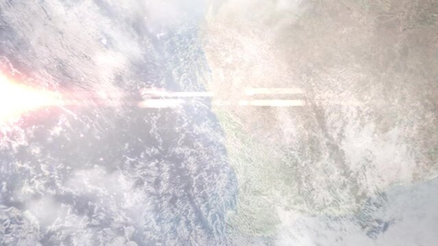Zoom in from space and focus on Geraldton, Australia. 3D Animation. Background for travel intro. Elements of this image furnished by NASA.