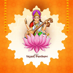 Traditional Vasant Panchami Hindu festival with goddess Saraswati illustration
