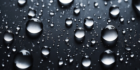 Water drops on dark grey background.