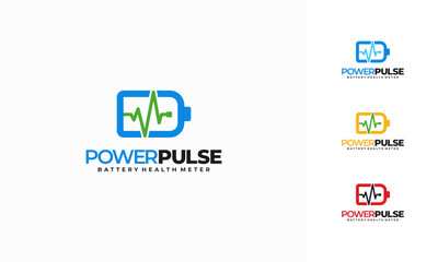 Power Pulse Battery health meter Logo designs concept vector