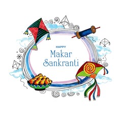 Happy Makar Sankranti Post and Flyer Template. Makar Sankranti Festival of Kites Social Media Post and Background Design Vector Illustration.