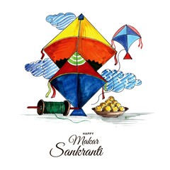 Happy Makar Sankranti Post and Flyer Template. Makar Sankranti Festival of Kites Social Media Post and Background Design Vector Illustration.