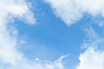 Fototapeta premium Beautiful white fluffy clouds on blue sky in rainy season.