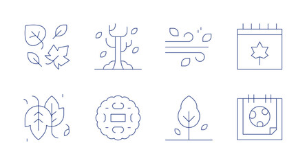 Autumn icons. Editable stroke. Containing dry tree, wind, leaves, autumn, mid autumn festival, moon cake.