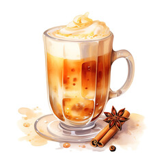 Hot Butter Rum, Beverages Illustration. Watercolor Style. AI Generated