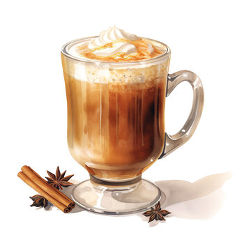 Hot Butter Rum, Beverages Illustration. Watercolor Style. AI Generated