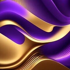A visually striking 3D background featuring wavy patterns in a blend of golden and purple metallic tones, creating a luxurious and dynamic visual experience Ai generated