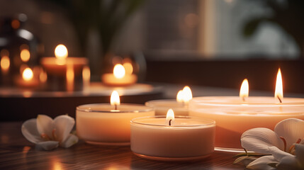 Soothing Candlelight Ambiance with Flowers for Relaxing Spa, Beauty, and Wellness Background
