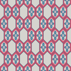 Japanese Flower Hexagon Vector Seamless Pattern

