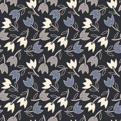 Japanese Flower Leaf Branch Vector Seamless Pattern
