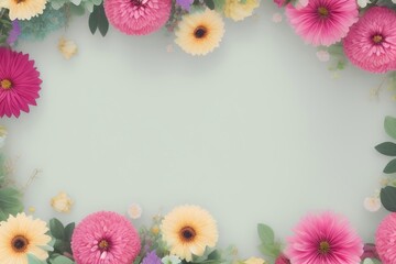 Aesthetic flowers border design, floral design, background, watercolour design, middle space, pastel color