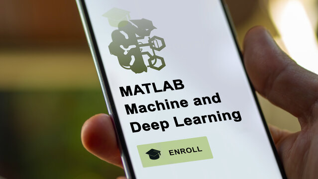 January 03th 2024. Student enrolls to MATLAB Machine and Deep Learning program on a phone, upskilling certification by e-learning