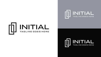 Obraz premium Initial Letter I Monogram With Simple Rectangle Line Art Logo Design