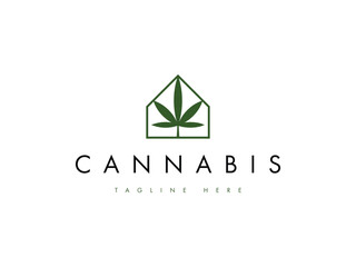 Naklejka premium cannabis leaf with home logo design