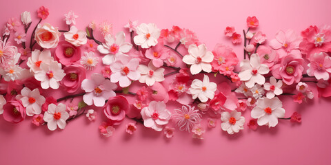 Beautiful flowers on pink background. A card for Easter, Women's Day, Mother's Day, Valentine's Day.