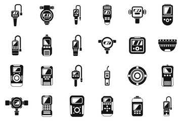 Gas detector icons set simple vector. Meter instrument. Home leak accident - obrazy, fototapety, plakaty