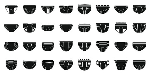 Adult diaper icons set simple vector. Layer sanitary. Pad mattress - obrazy, fototapety, plakaty