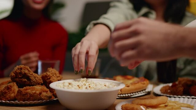 Close up of foods and dinks for celebrate the party with friends. Happy and joyful in holiday weekend and festival.