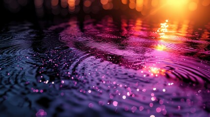  a close up of a water surface with a bright light shining on the top of the water and the bottom of the image reflecting off of the water.