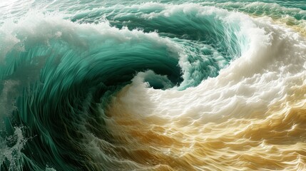  a picture of a wave in the ocean with a green and yellow wave in the middle of the picture and a yellow and white wave in the middle of the picture.