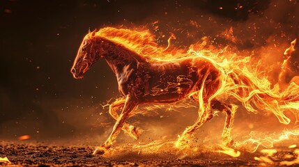Running horse covered in flames, AI generated Image