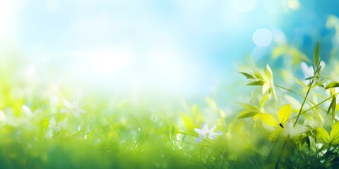 Obraz premium Blooming Flowers in Sunlit Green Meadow