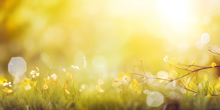 Blooming Flowers in Sunlit Green Meadow