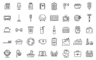Daily routine icons set outline vector. Life school eat. Work day sleep