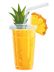 pineapple juice in plastic takeaway cup without lid and straw, white background