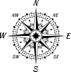 Vintage marine wind rose sea compass navigation black monochrome vector