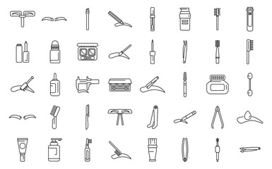 Eyebrow correction icons set outline vector. Beauty brow body. Care face