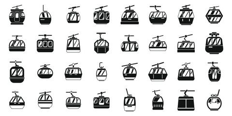 Ski lift icons set simple vector. Winter slope resort. Hill up action © anatolir