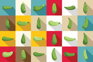 Vegetable marrow icons set flat vector. Agriculture zucchini. Squash diet fresh