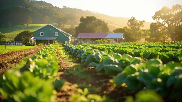 A lush green farm surrounded by rolling hills and vibrant fields, serving as the heart of a communitysupported agriculture program and providing nourishment for both the land and its people.