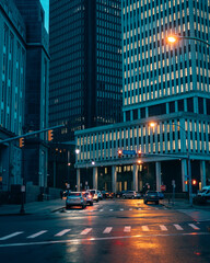 Fototapeta na wymiar Scene with modern buildings in downtown Buffalo, New York