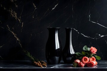 Black ceramic vase table against black marble background beautiful  view
