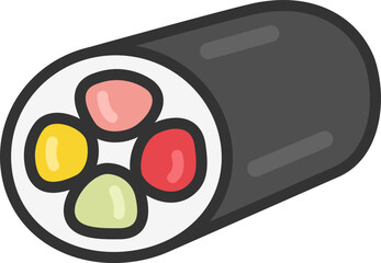 恵方巻きのアイコン（線画カラー）のイラスト