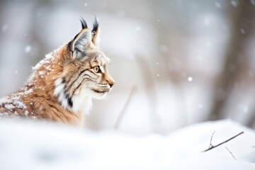 lynx pausing in snow, breath visible in crisp air