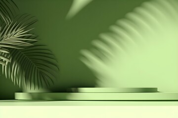 Green Aesthetic: Palm Leaf Shadows on Wall