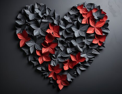 Red heart made of flowers. Created with Ai