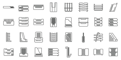 Paper tray icons set outline vector. Office rack storage. File work